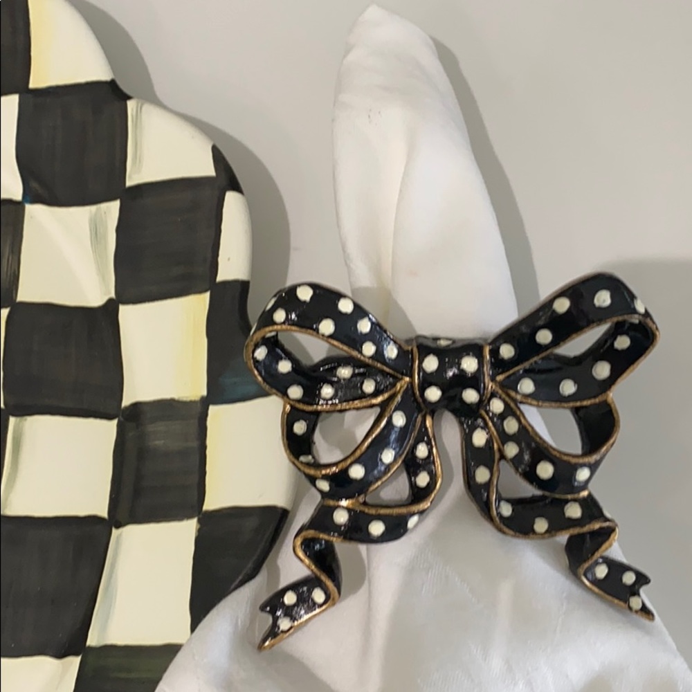 MacKenzie-Childs Napkin Rings Bow NWT original packaging, no longer available MC - Picture 5 of 6